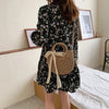 Straw Bag Women Hand-Woven Handbag Moon Shape Lace Bow Rattan Bag Big Capacity Drawstring Casual Beach Shoulder Crossbody Bag