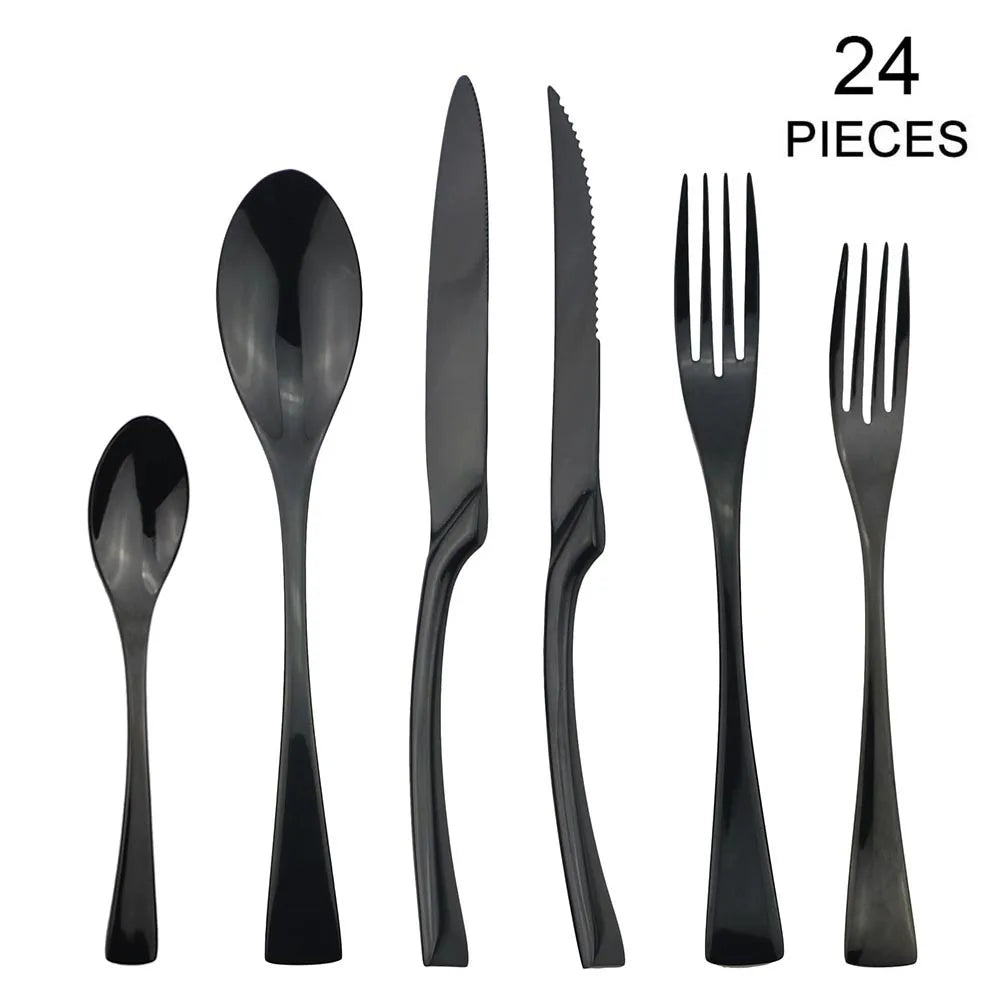 24-teiliges Edelstahl-Besteckset, Esslöffel Gabel Messer Besteckset Tafelbesteckset für 4 oder 6 Personen