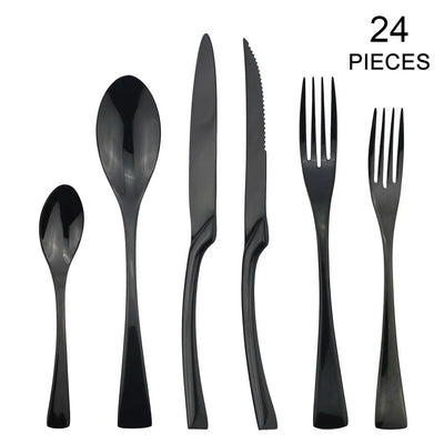 24-teiliges Edelstahl-Besteckset, Esslöffel Gabel Messer Besteckset Tafelbesteckset für 4 oder 6 Personen