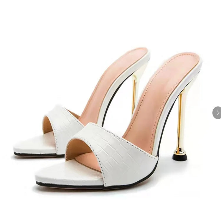 Damen Slipper Schlangenmuster Riemchen High Heels Slipper Sandalen Spitz zulaufende Zehen Slides Pumps Schuhe für Damen Frauen Sommer