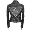 SX Occident Fashion women Club hot style Stud slim fit jacket shoulder rivets zip stitching short PU leather rock coat