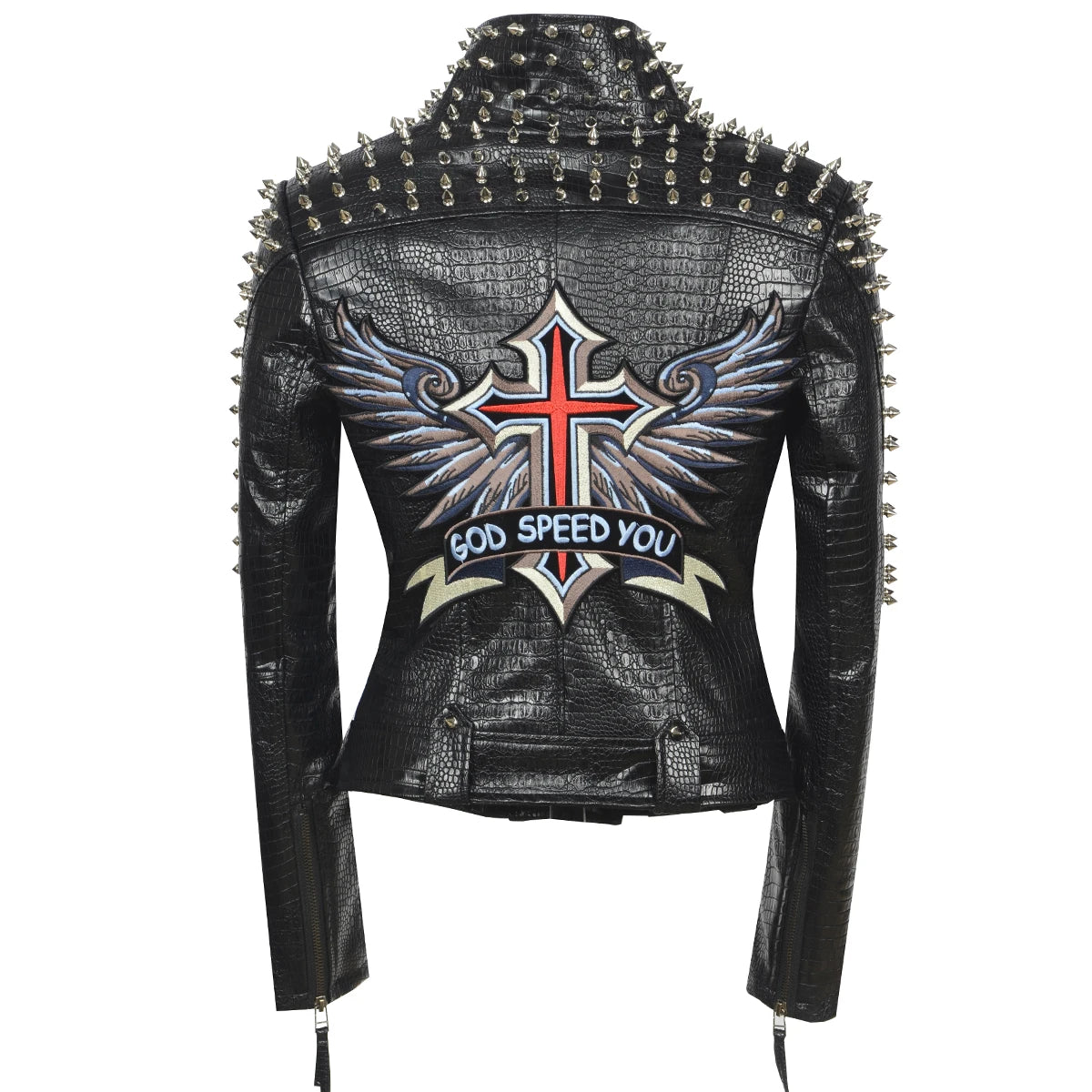 SX Occident Fashion women Club hot style Stud slim fit jacket shoulder rivets zip stitching short PU leather rock coat