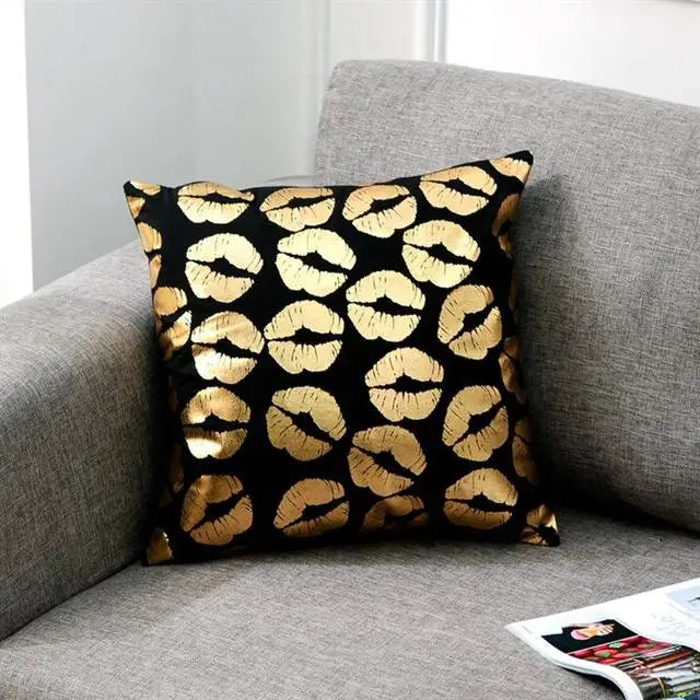Liebe Schwarz-Weiß-Bräunungs-Kissen Zierkissen Goldfolie Geometrischer Kissenbezug Wohnkultur Sofa Wurfkissen 17*17 Zoll