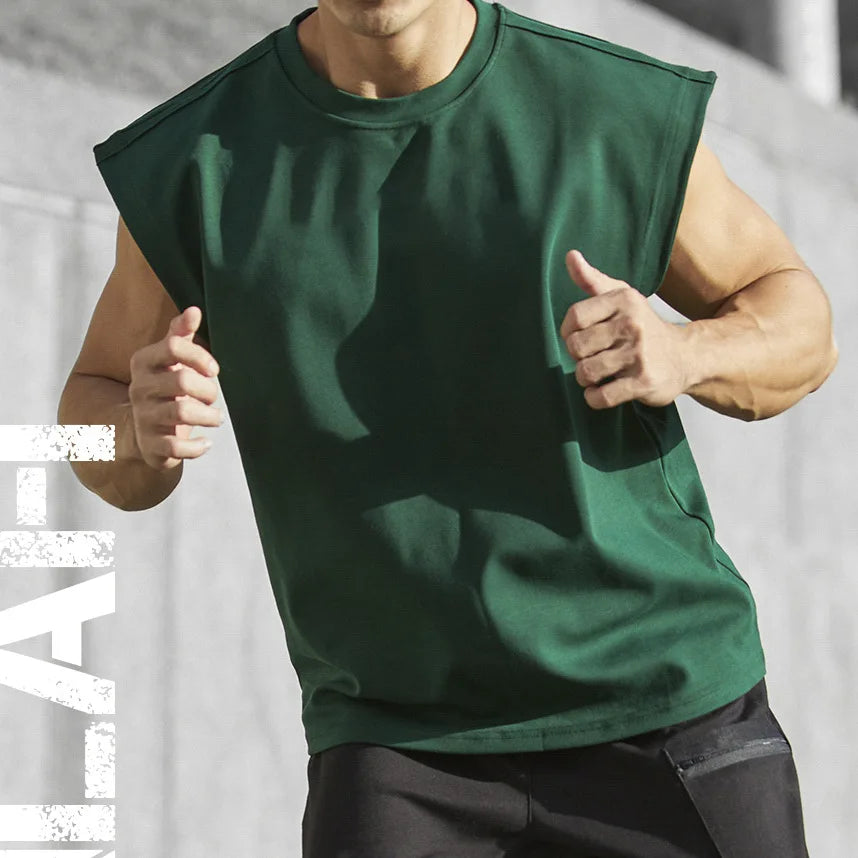 New Men O-neck Tank Top Pure Color Cotton Summer Vest Gym Muscle Bodybuilding Streetwear Sleeveless Shirt Workout Fitness Sport