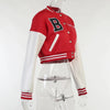 Patchwork Short Jacket Women Fall Casual Letter Print Button Baseball Uniform Coat Y2K Fashion Sporty Sweatshirt Oversize