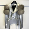 GO BALLISTIC YA Ladies' Genuine Leather Jacket with Fur Sleeve Women's Natural Lambskin Outfit