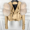 GO BALLISTIC YA Ladies' Genuine Leather Jacket with Fur Sleeve Women's Natural Lambskin Outfit