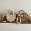 Straw Bag Women Hand-Woven Handbag Moon Shape Lace Bow Rattan Bag Big Capacity Drawstring Casual Beach Shoulder Crossbody Bag