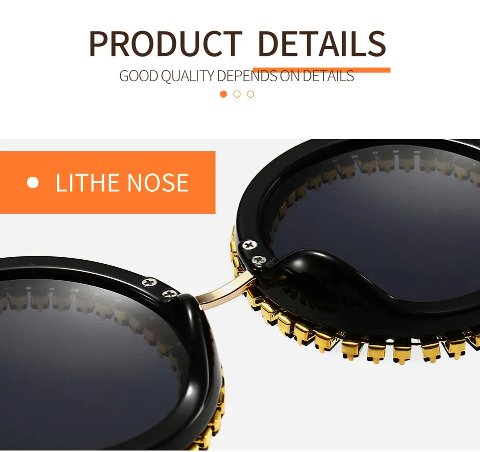 Luxury Brand Designer Round Diamond Sunglasses Women Fashion Vintage Party Travel Steampunk Sun Glasses Sexy Ladies Shades UV400