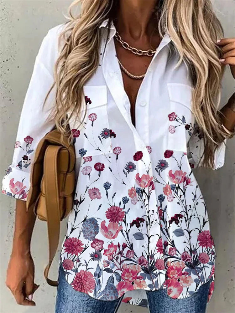 Temperament Damenhemd Lockeres Langarmshirt Damen Lässiges Bedrucktes Damentop