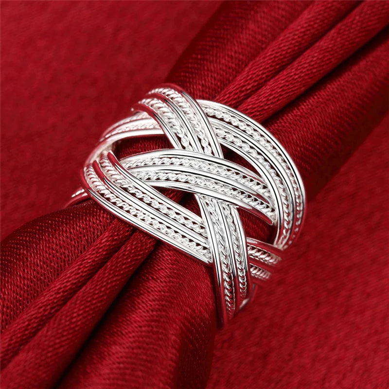 DOTEFFIL 925 Sterling Silver Interwoven Web Bangle Ring Set For Woman Wedding Engagement Party Fashion Charm Jewelry