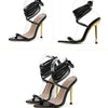 Sommer 12CM Gladiator High-Heel Sandalen für Damen Mode Spitze Offene Zehen Schnür-Stiletto Damen Riemchen-Hochzeitsschuhe Schwarz Rot