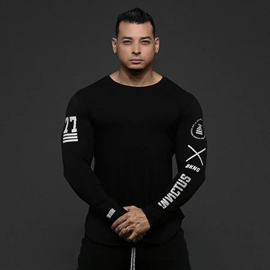 Men Bodybuilding Long Sleeve Shirt Male Casual Fashion Skinny T-Shirt Gym Fitness Workout Tees Tops Running Quick Dry Clothing
