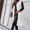 Autumn Winter Women Jacket Vest Solid Color Round Neck Faux Fur Coat Thick Crew Neck Outerwear Plush Jacket for Women