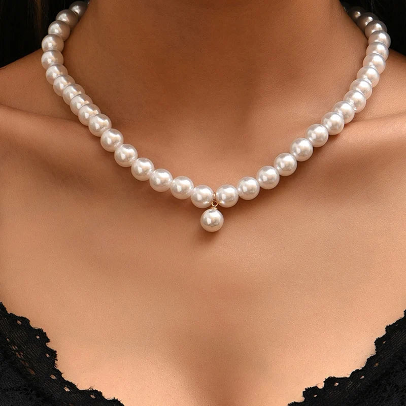 YWZIXLN 2021 Trend Elegant Jewelry Wedding Big Pearl Necklace For Women Fashion White Imitation Pearl Choker Necklace N0179