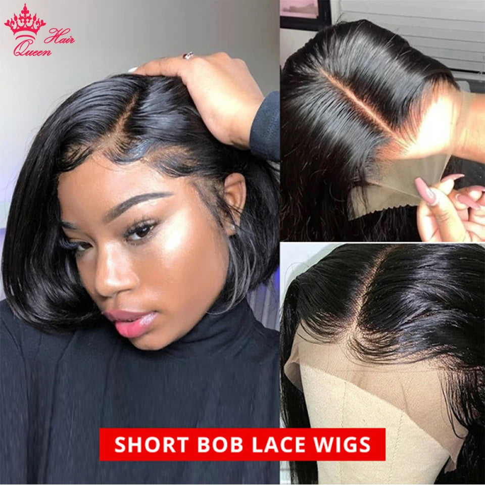 Queen Hair HD Bob Wig Bone Straight HD 4x4 5x5 6x6 Closure Wig HD 13x6 13x4 Full Frontal Bob Wig 100% Raw Human Hair Pre-plucked