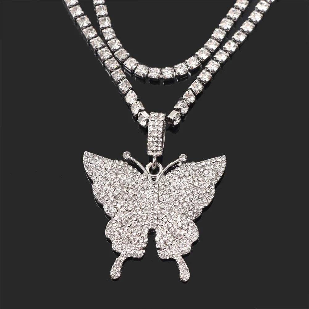 Vergoldete Kristall-Strass Schmetterling Anhänger Fußkettchen für Frauen, mehrschichtige große Strass Tennis-Kette Fußschmuck