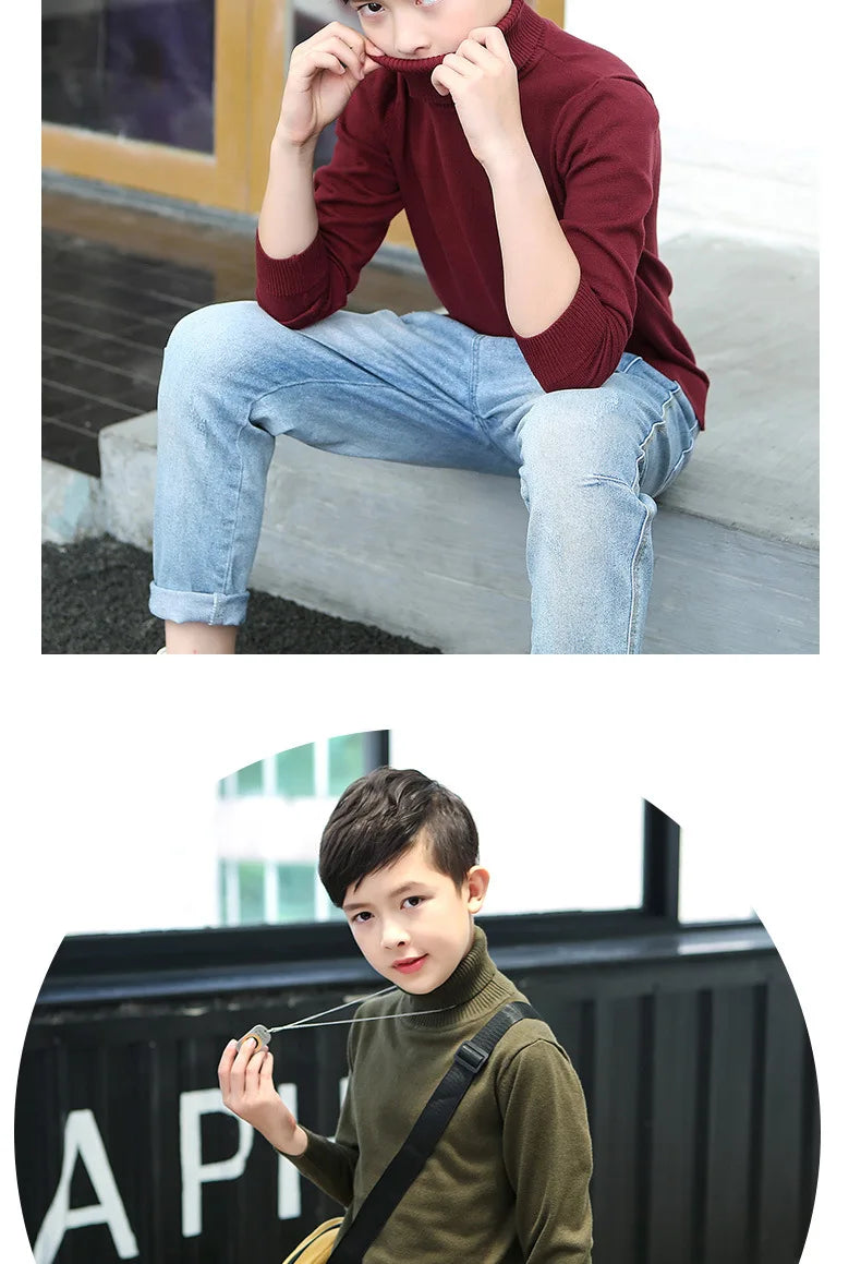 boys Plus velvet Warm turtleneck sweater Pullovers plush inside Thicken sweaters girls Winter Autumn Knitted Loose jacket 2-10Y
