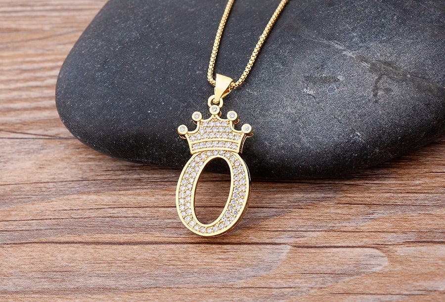 Nidin New Luxury Copper Zircon A-Z Crown Alphabet Pendant Chain Necklace Hip-Hop Style Fashion Woman Man Initial Name Jewelry