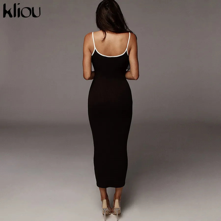 Kliou Trägerloser rückenfreier sexy Bodycon-Midikleid Neu Damen High Waist gestreifte Kleider Eleganz Mode Partykleidung