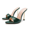 Damen Slipper Schlangenmuster Riemchen High Heels Slipper Sandalen Spitz zulaufende Zehen Slides Pumps Schuhe für Damen Frauen Sommer