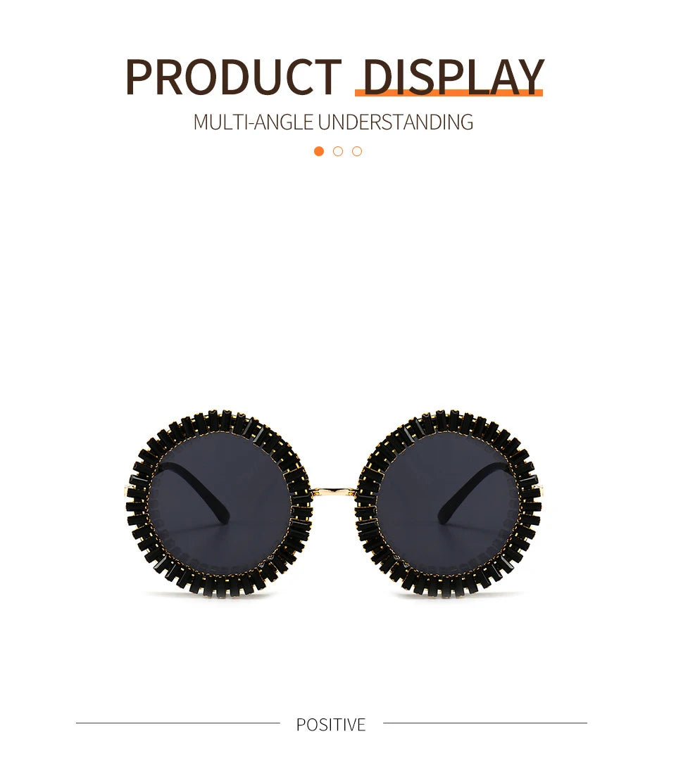 Luxury Brand Designer Round Diamond Sunglasses Women Fashion Vintage Party Travel Steampunk Sun Glasses Sexy Ladies Shades UV400