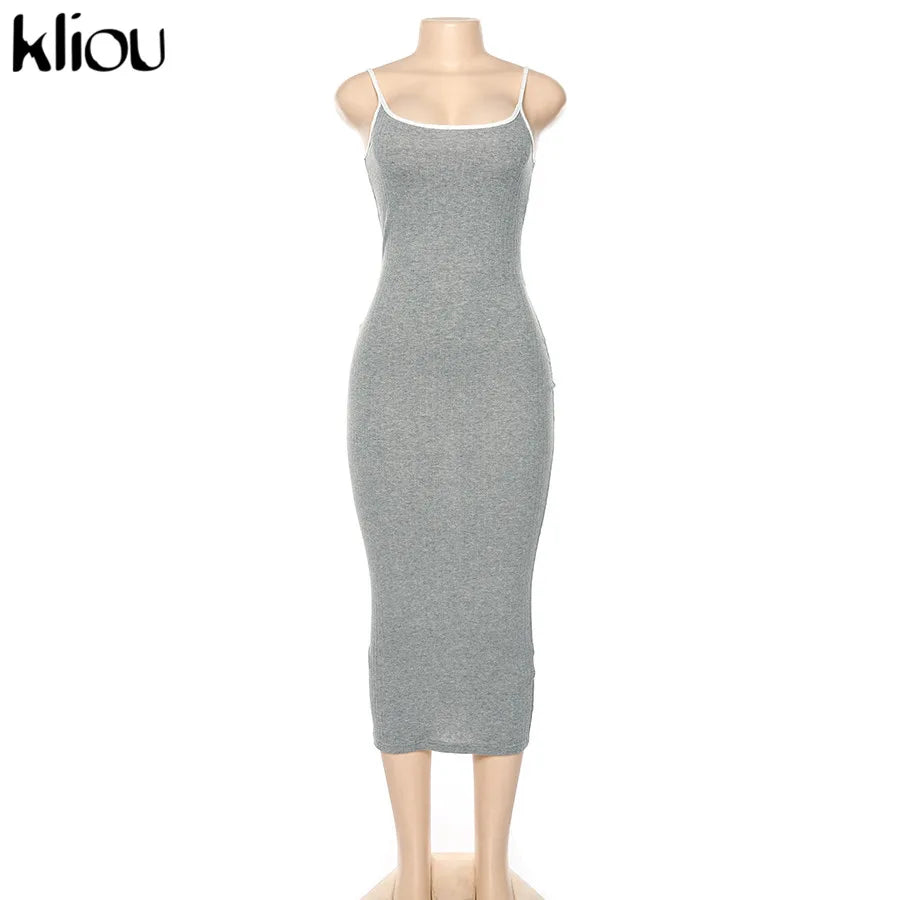 Kliou Trägerloser rückenfreier sexy Bodycon-Midikleid Neu Damen High Waist gestreifte Kleider Eleganz Mode Partykleidung