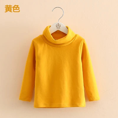 2025 Spring Autumn 2-10 Years Children'S Candy Color Sweet Long Sleeve High Neck Unisex Kids Girl Boy Basic Turtleneck T-Shirt