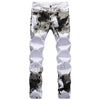 2023 New  Casual Mens Cotton Jeans Elastic Slim Skinny White Camouflage Printing Jeans Male Thin Denim Pants Vaqueros Hombre