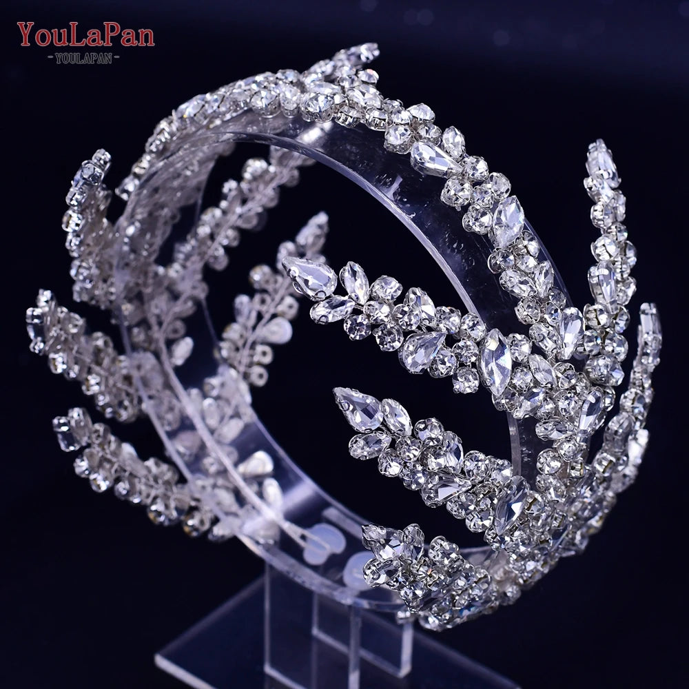 YouLaPan Luxury Bridal Hair Tiara Rhinestone Headband Handmade Wedding Hair Accessories Women Headdress Pageant Headpiece HP398