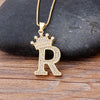 Nidin New Luxury Copper Zircon A-Z Crown Alphabet Pendant Chain Necklace Hip-Hop Style Fashion Woman Man Initial Name Jewelry