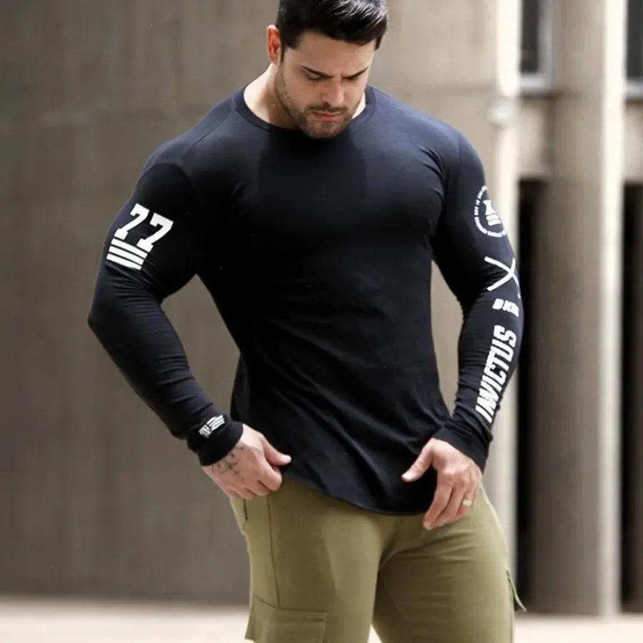 Men Bodybuilding Long Sleeve Shirt Male Casual Fashion Skinny T-Shirt Gym Fitness Workout Tees Tops Running Quick Dry Clothing