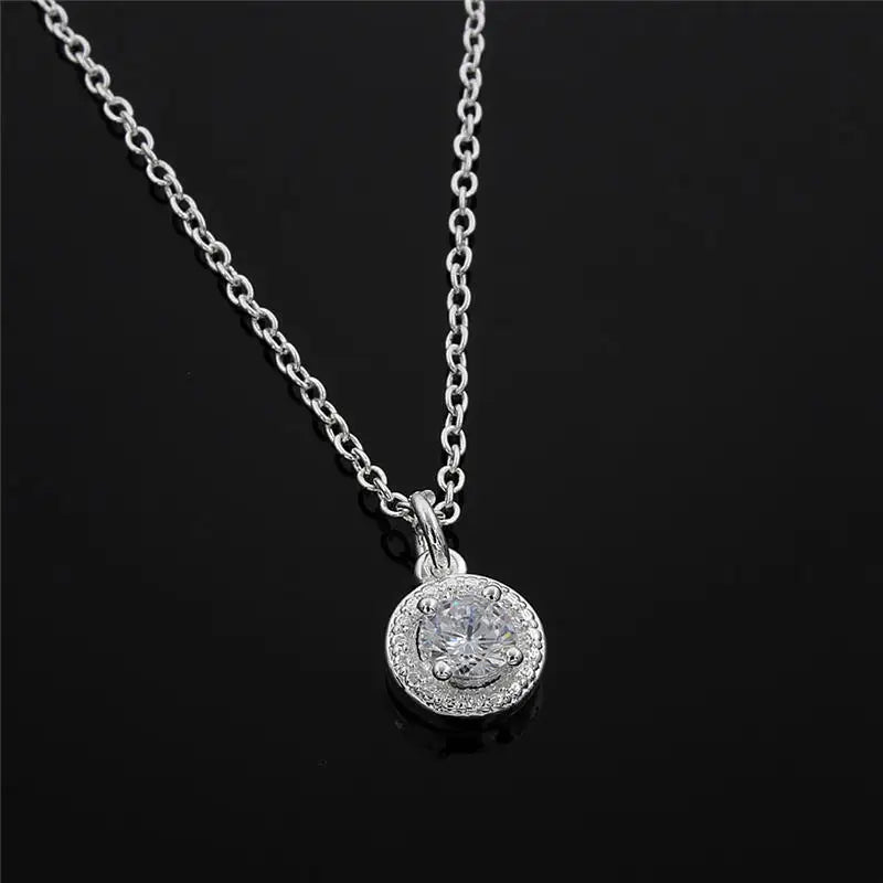 Hot trend 925 sterling Silver crystal pendant necklace earring ring for women Fashion Party wedding accessories Gift Jewelry set
