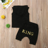 0-36M Baby Boys Clothes Set Letter King Print Hoodie For Boys Solid Black Sleeveless Sweatshirt Boys Pants Outfits Baby Boy Set
