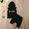 0-36M Baby Boys Clothes Set Letter King Print Hoodie For Boys Solid Black Sleeveless Sweatshirt Boys Pants Outfits Baby Boy Set
