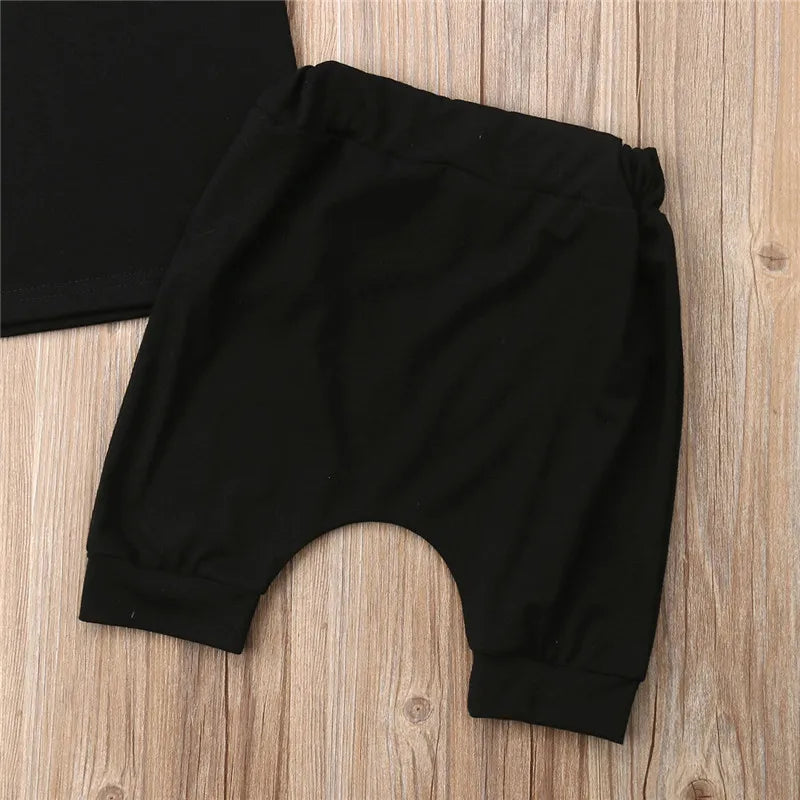 0-36M Baby Boys Clothes Set Letter King Print Hoodie For Boys Solid Black Sleeveless Sweatshirt Boys Pants Outfits Baby Boy Set