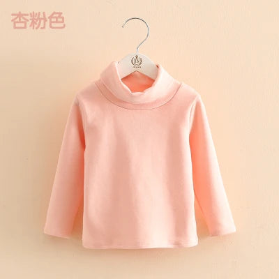 2025 Spring Autumn 2-10 Years Children'S Candy Color Sweet Long Sleeve High Neck Unisex Kids Girl Boy Basic Turtleneck T-Shirt