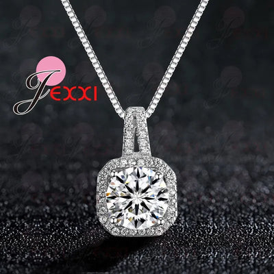 Klassische Halskette aus 925er Sterlingsilber und Anhänger-Schmuck für Damen, Boxkette, luxuriöse große Zirkonia-Kristall-Stein-Accessoires