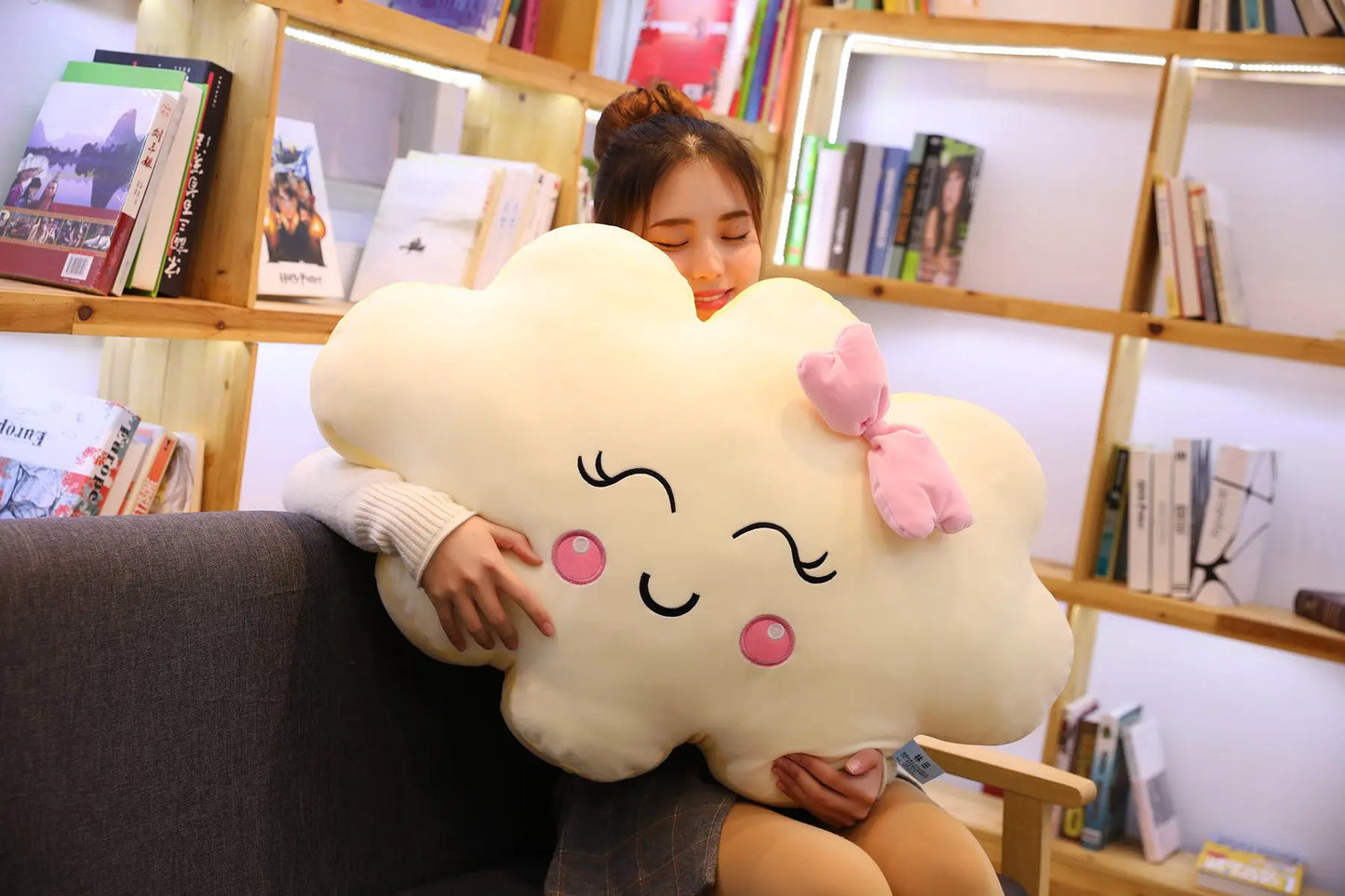 Riesiges Wolkenkissen im neuen Kawaii-Stil, weiches Plüschkissen, Wolken-Plüschtier mit Lächeln für Kinder, Babys, Mädchen, schönes Geschenk