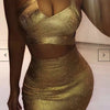 BEAUKEY Qualität 2-teiliges Set glänzendes Metallic Roségold Bodycon Top & Rock Neues Mini Kurzes Sexy Party Nachtclub Set
