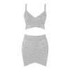 BEAUKEY Qualität 2-teiliges Set glänzendes Metallic Roségold Bodycon Top & Rock Neues Mini Kurzes Sexy Party Nachtclub Set