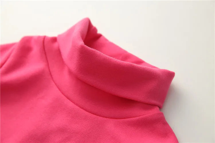 2025 Spring Autumn 2-10 Years Children'S Candy Color Sweet Long Sleeve High Neck Unisex Kids Girl Boy Basic Turtleneck T-Shirt