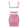 BEAUKEY Qualität 2-teiliges Set glänzendes Metallic Roségold Bodycon Top & Rock Neues Mini Kurzes Sexy Party Nachtclub Set