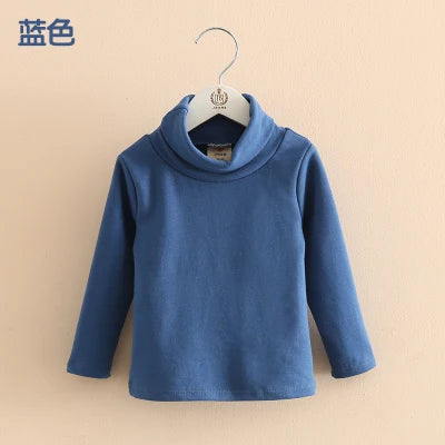 2025 Spring Autumn 2-10 Years Children'S Candy Color Sweet Long Sleeve High Neck Unisex Kids Girl Boy Basic Turtleneck T-Shirt