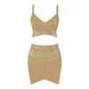 BEAUKEY Qualität 2-teiliges Set glänzendes Metallic Roségold Bodycon Top & Rock Neues Mini Kurzes Sexy Party Nachtclub Set