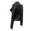 SX Occident Fashion women Club hot style Stud slim fit jacket shoulder rivets zip stitching short PU leather rock coat