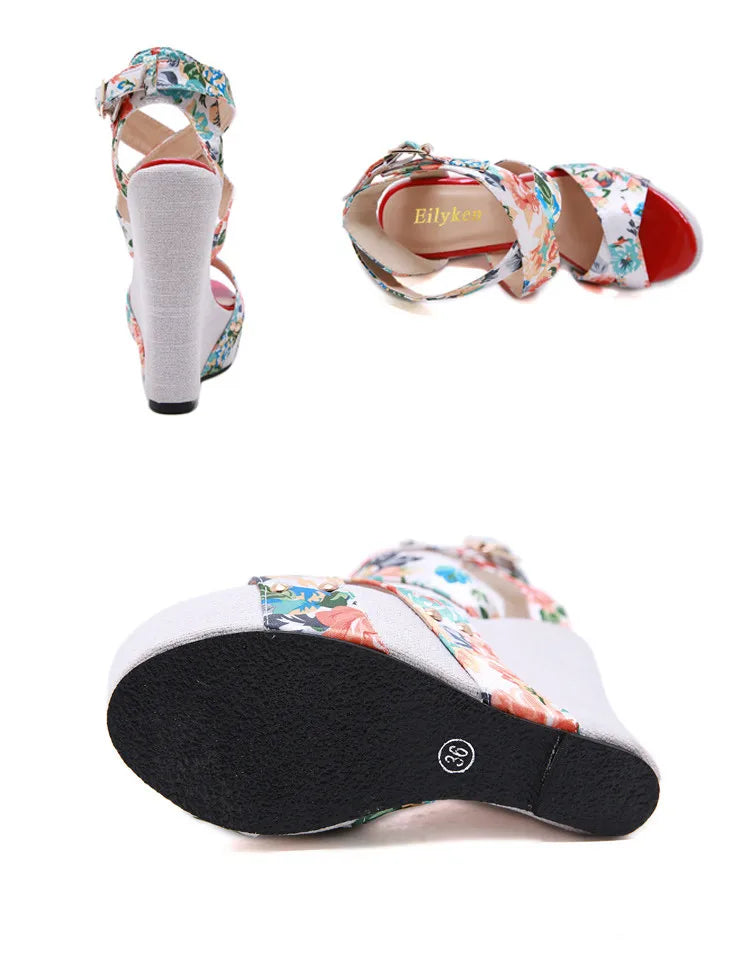 Eilyken Designer Buckle Strap Platform Wedges Women's Sandals Fashion Silk Open Toe High Heels Banquet Party Shoes