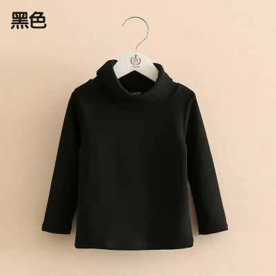 2025 Spring Autumn 2-10 Years Children'S Candy Color Sweet Long Sleeve High Neck Unisex Kids Girl Boy Basic Turtleneck T-Shirt