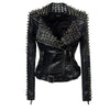 SX Occident Fashion women Club hot style Stud slim fit jacket shoulder rivets zip stitching short PU leather rock coat