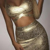 BEAUKEY Qualität 2-teiliges Set glänzendes Metallic Roségold Bodycon Top & Rock Neues Mini Kurzes Sexy Party Nachtclub Set